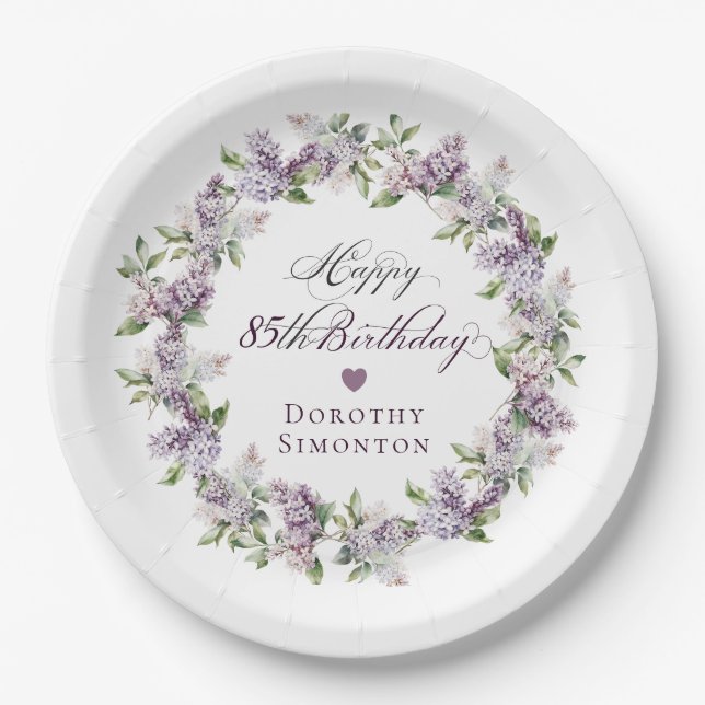 Assiettes En Carton Fleur de printemps violette Lilac 85e anniversaire (Devant)
