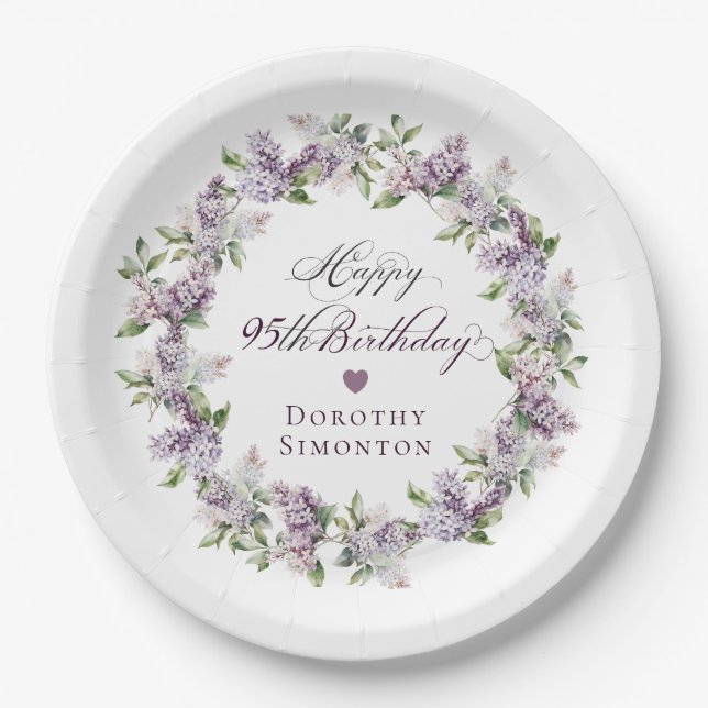 Assiettes En Carton Fleur de printemps violette Lilac 95e anniversaire (Devant)