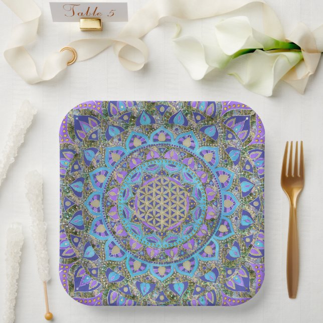 Assiettes En Carton Fleur De Vie - Mandala India Style 2 (Mariage)