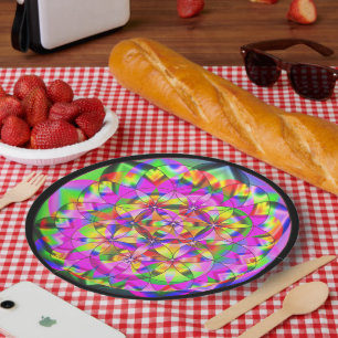 Assiettes En Carton Fleur de vie Plaques de papier arc-en-ciel