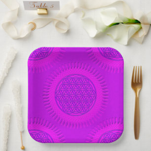 Assiettes En Carton Fleur de vie - soleil - motif continu 3