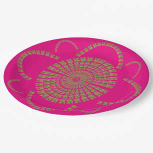Assiettes En Carton Fleur décorative Festin Chic Gold Hot Pink Party