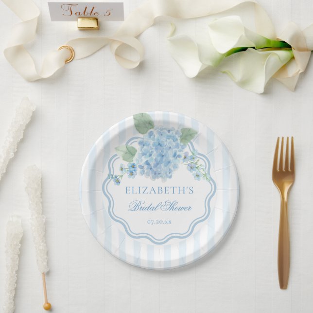 Assiettes En Carton Fleur d'hydrange bleue vintage élégante ondulée ra (Mariage)