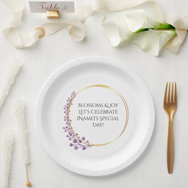 Assiettes En Carton Fleur d'or Fleur d'anniversaire (Mariage)