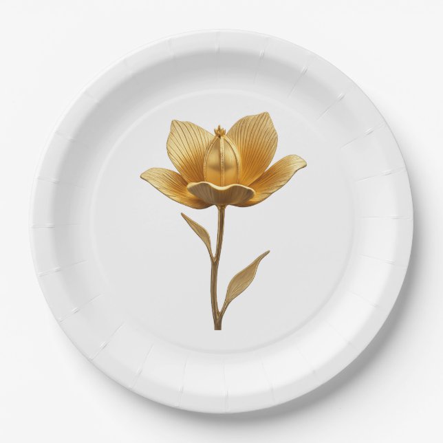 Assiettes En Carton Fleur Dorée  (Devant)