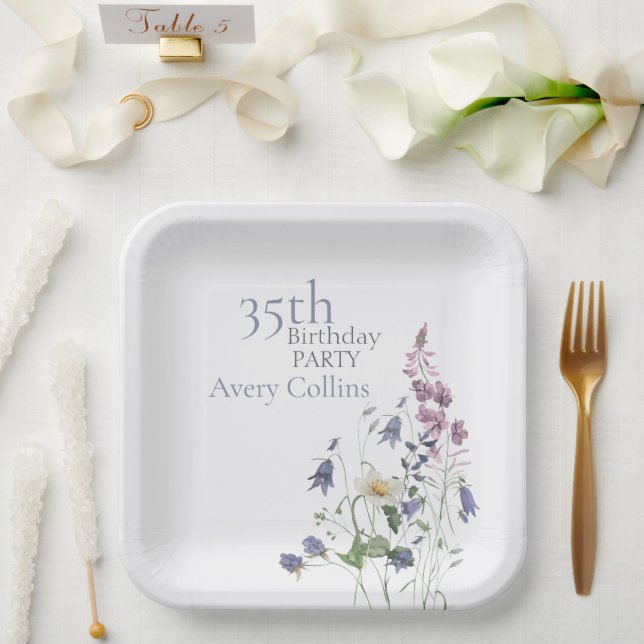 Assiettes En Carton Fleur Élégante Aquarelle Florale 35e Anniversaire (Mariage)