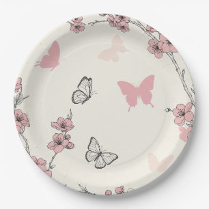 Assiettes En Carton Fleur Élégante de Papillon (6)
