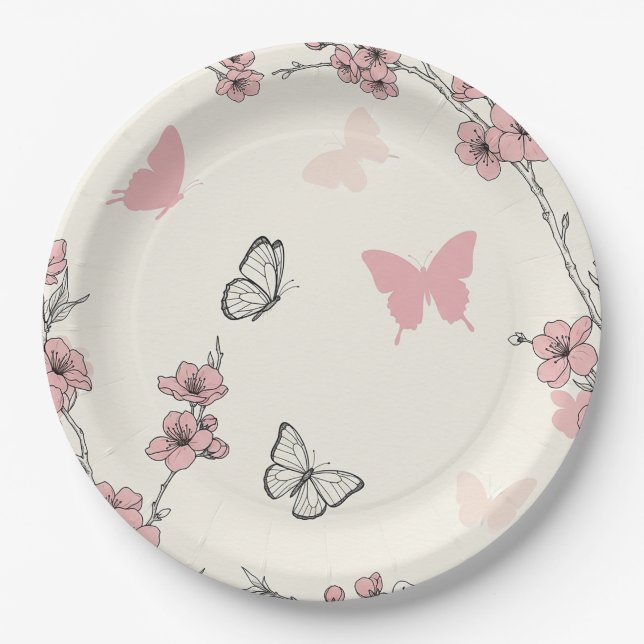 Assiettes En Carton Fleur Élégante de Papillon (6) (Devant)