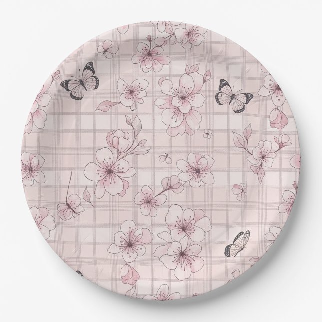 Assiettes En Carton Fleur Élégante de Papillon (7) (Devant)