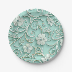 Assiettes En Carton Fleur en papier sarcelle en motif sans couture