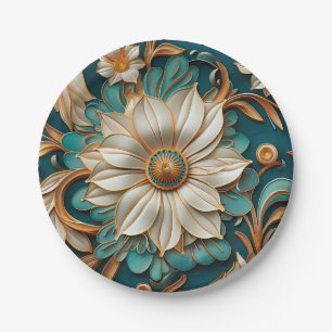 Assiettes En Carton Fleur en papier sarcelle motif sans couture
