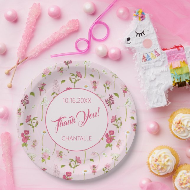 Assiettes En Carton Fleur Fairy Merci Nom Date (Fête)