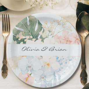 Assiettes En Carton Fleur Florale Tropicale de Aquarelle Personnalisée