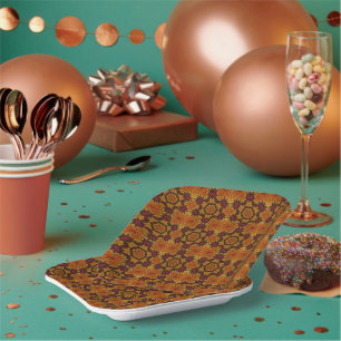 Assiettes En Carton Fleur fractale dans les teintes d'automne