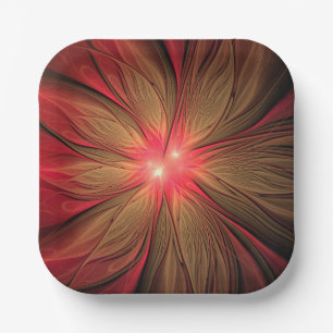 Assiettes En Carton Fleur fractale de fansy rouge