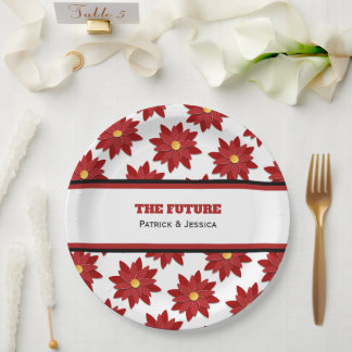 Assiettes En Carton Fleur géométrique rouge et or