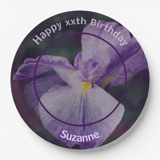 Assiettes En Carton Fleur Iris Japonaise Fête d'Anniversaire Personnal (Devant)