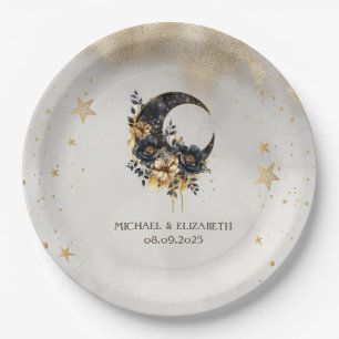 Assiettes En Carton Fleur lunaire céleste, étoiles