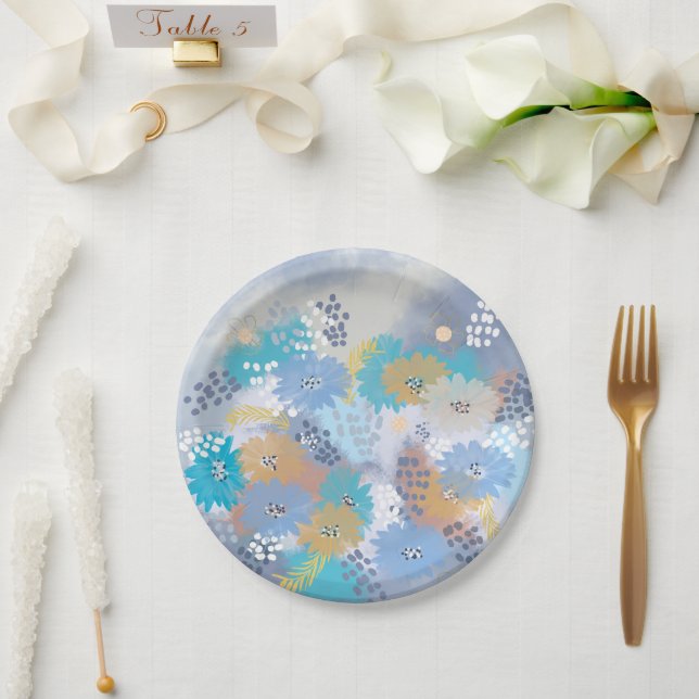 Assiettes En Carton Fleur moderne abstraite (Mariage)