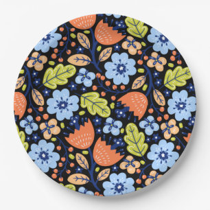 Assiettes En Carton Fleur motif coloré brillant