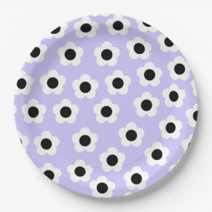 Assiettes En Carton Fleur noire et blanche mignonne avec Arrière - pla