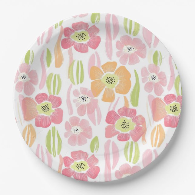 Assiettes En Carton Fleur pastel rétro (1) (Devant)