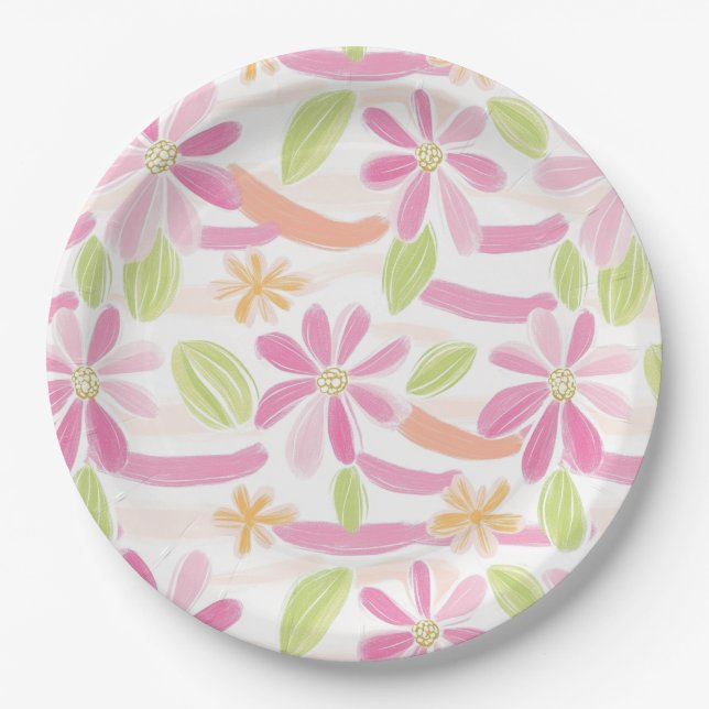 Assiettes En Carton Fleur pastel rétro (2) (Devant)