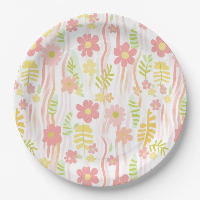 Assiettes En Carton Fleur pastel rétro (3) (Devant)