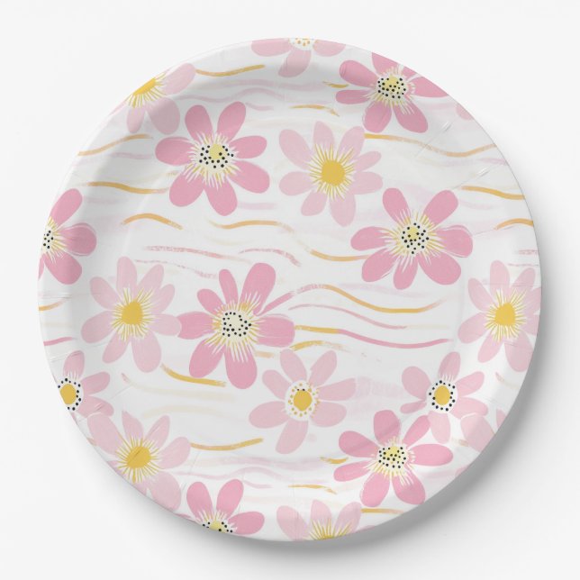Assiettes En Carton Fleur pastel rétro (4) (Devant)