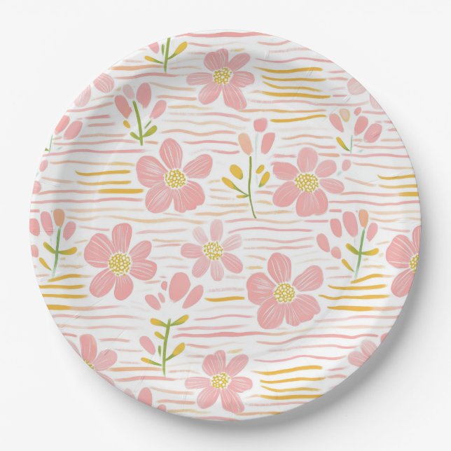 Assiettes En Carton Fleur pastel rétro (6) (Devant)