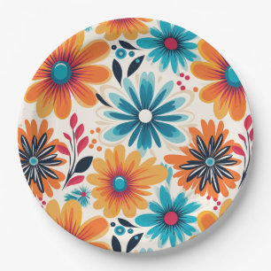 Assiettes En Carton Fleur Retro Boho