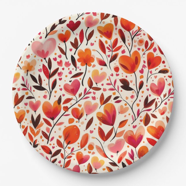 Assiettes En Carton Fleur romantique : Saint Valentin (Devant)