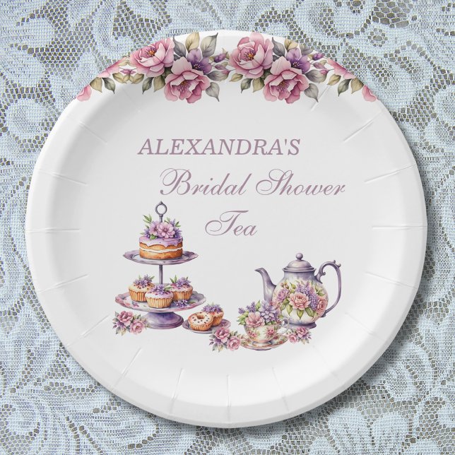 Assiettes En Carton Fleur rose Lilac Tea Party Fête des mariées (Créateur téléchargé)