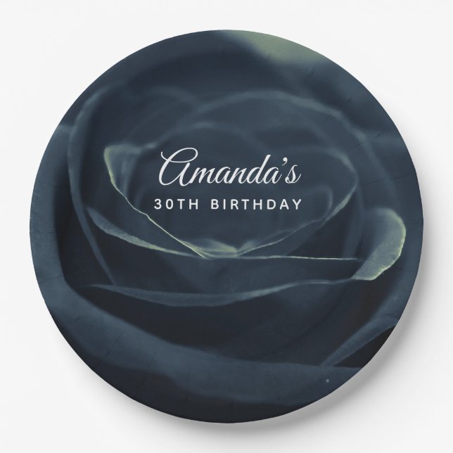 Assiettes En Carton Fleur Rose noire Vibe gothique foncé Anniversaire (Devant)