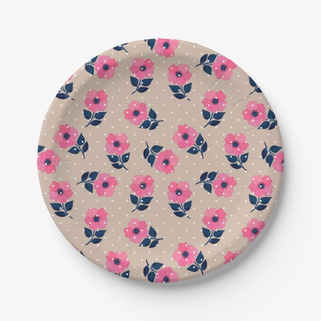 Assiettes En Carton Fleur rose Pois Design (Devant)