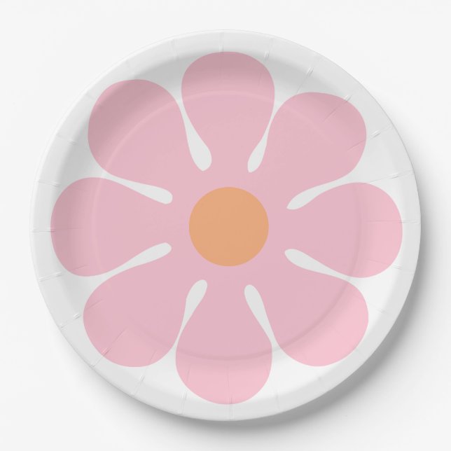 Assiettes En Carton Fleur rose Super Anniversaire Retro Party (Devant)