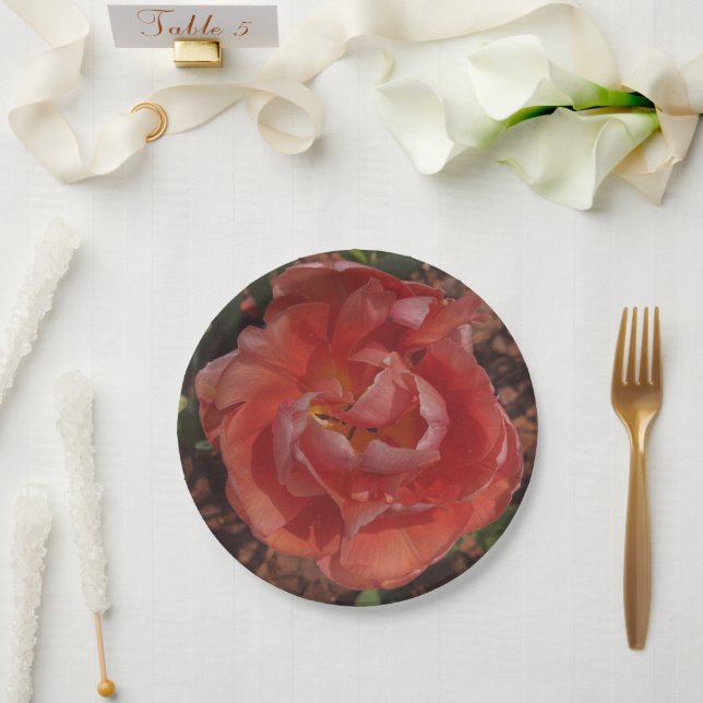 Assiettes En Carton fleur rouge  (Mariage)