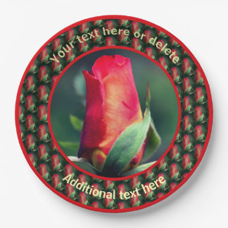 Assiettes En Carton Fleur Rouge Rosebud Fête Personnalisée