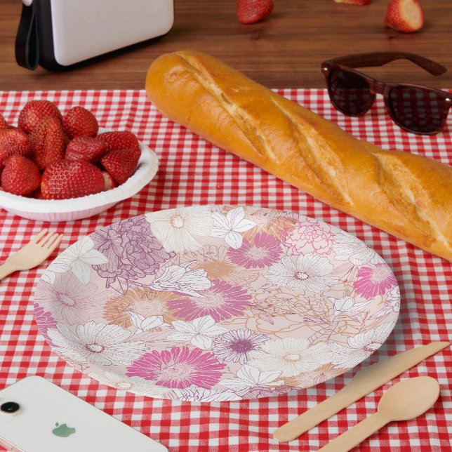 Assiettes En Carton Fleur sans couture  (Pique-nique)