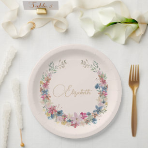Assiettes En Carton Fleur sauvage Anniversaire Élégant