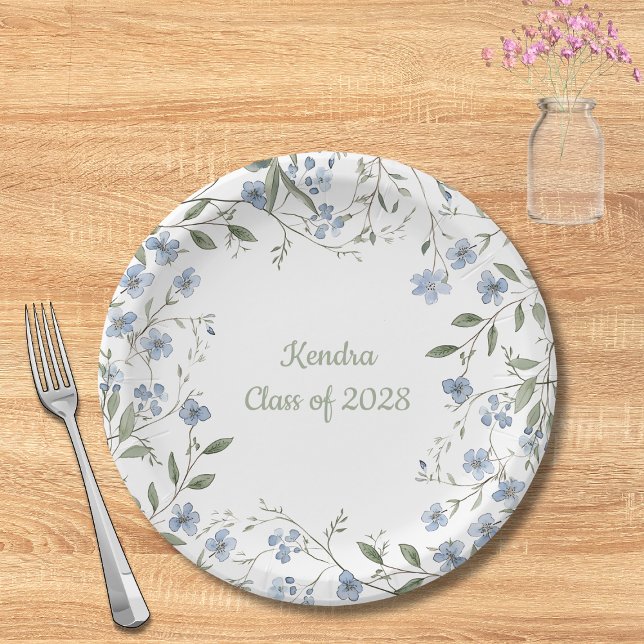 Assiettes En Carton Fleur sauvage bleu (I
)