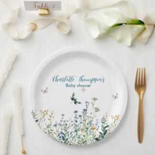 Assiettes En Carton Fleur sauvage bleu et vert