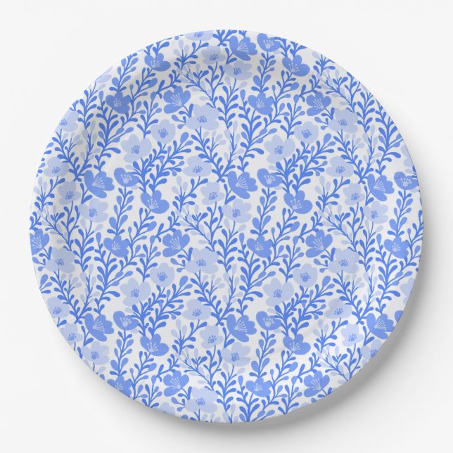 Assiettes En Carton Fleur sauvage Bleu Fleurs Baby shower Floral Perso (Devant)