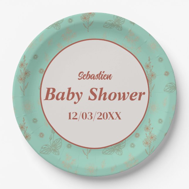 Assiettes En Carton Fleur sauvage Boho Baby shower plaque de papier Fl (Devant)