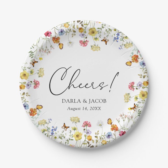 Assiettes En Carton Fleur sauvage Boho Botanical Cheers Wedding shower (Devant)
