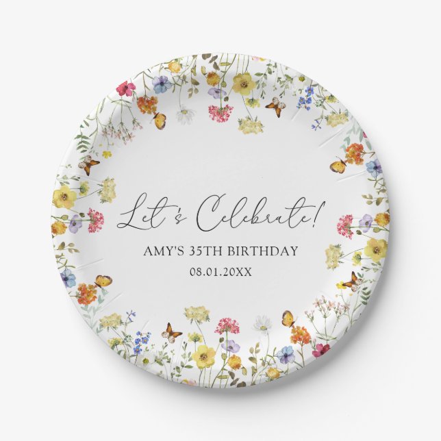 Assiettes En Carton Fleur sauvage Boho Floral Fêtons l'anniversaire (Devant)