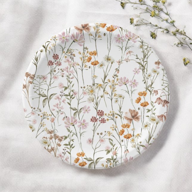 Assiettes En Carton Fleur sauvage Boho Mariage Dans Bloom Garden (Créateur téléchargé)
