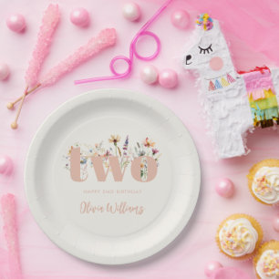 Assiettes En Carton Fleur sauvage Boho moderne 2e anniversaire