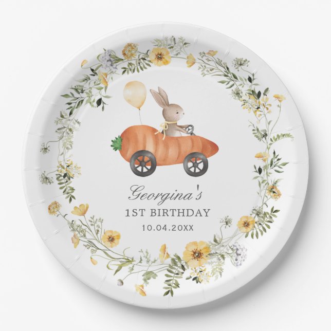 Assiettes En Carton Fleur sauvage Bunny Rabbit Carott Voiture Annivers (Devant)