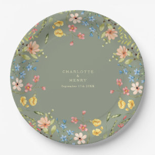 Assiettes En Carton Fleur sauvage coloré Sage Garden Mariage
